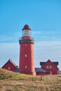 Red lighthouse at the danish coast called Bovbjerg Fyr