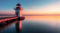 Luminous Lighthouse On Calming Waters