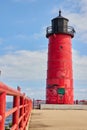 Red Lighthouse with Graffiti on Milwaukee Pier - Eye-Level View Royalty Free Stock Photo