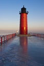 Red Lighthouse Harbor Light and Seaport Royalty Free Stock Photo