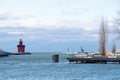 Lake Michigan lighthouse in winter Royalty Free Stock Photo