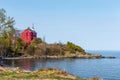 Red Lighthouse on Lake Superior in Upper Michigan Royalty Free Stock Photo