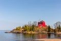 Red Lighthouse on Lake Superior in Upper Michigan Royalty Free Stock Photo