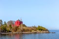 Red Lighthouse on Lake Superior in Upper Michigan Royalty Free Stock Photo