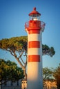 Red lighthouse in the old harbor of La rochelle France