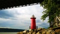 Red Lighthouse overlooking the Water Royalty Free Stock Photo