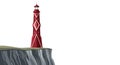 A red lighthouse stands atop a steep cliff. The structure has a distinctive diamon Royalty Free Stock Photo