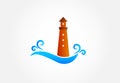 Red Lighthouse and swirly waves logo vector Royalty Free Stock Photo