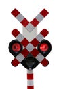 Level crossing lights. Red lights of railway crossing isolated on white background. Traffic lights. Royalty Free Stock Photo