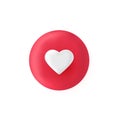 Red like 3d render icon. Social media bubble with heart. Pink comment button. Love element. Notification label. Share