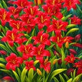 Red Lily Flowerbed In Full Bloom Generative AI Royalty Free Stock Photo