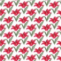 Red Lily flower seamless pattern. Botany realistic background.