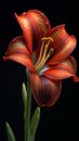 Red lily flower macro photo dark blurred wallpaper background Royalty Free Stock Photo