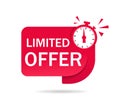 Red limited offer tag with clock for promotion, banner, price. Label countdown of time for offer sale, special deal.Alarm clock Royalty Free Stock Photo