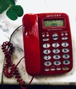 Red limited phoneÃ¯Â¼ÅCrimson wired telephone Royalty Free Stock Photo