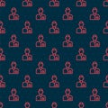Red line Analyst engineer icon isolated seamless pattern on black background. Vector