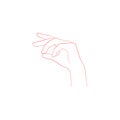 Red line art sketch of a relaxed hand in an upright position