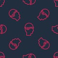 Red line Baseball helmet icon isolated seamless pattern on black background. Vector Royalty Free Stock Photo