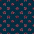 Red line Beetle bug icon isolated seamless pattern on black background. Vector Royalty Free Stock Photo