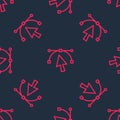 Red line Bezier curve icon isolated seamless pattern on black background. Pen tool icon. Vector