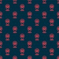 Red line Boxing helmet icon isolated seamless pattern on black background. Vector