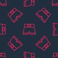 Red line Boxing short icon isolated seamless pattern on black background. Vector