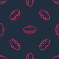 Red line Bracelet jewelry icon isolated seamless pattern on black background. Bangle sign. Vector