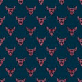 Red line Buffalo skull icon isolated seamless pattern on black background. Vector