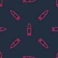 Red line Bullet icon isolated seamless pattern on black background. Vector Royalty Free Stock Photo