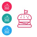 Red line Burger icon isolated on white background. Hamburger icon. Cheeseburger sandwich sign. Fast food menu. Set icons