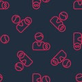 Red line Buyer icon isolated seamless pattern on black background. Vector