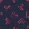 Red line Buyer icon isolated seamless pattern on black background. Vector