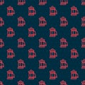 Red line Camera vintage film roll cartridge icon isolated seamless pattern on black background. 35mm film canister