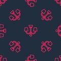 Red line Chandelier icon isolated seamless pattern on black background. Vector