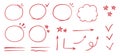 Red line check mark, underline, circle. Hand drawn doodle sketch red marker stroke emphases, highlight, check mark Royalty Free Stock Photo