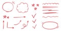 Red line check mark, underline, circle. Hand drawn doodle sketch red marker stroke emphases, highlight, check mark Royalty Free Stock Photo