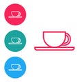 Red line Coffee cup icon isolated on white background. Tea cup. Hot drink coffee. Set icons in circle buttons. Vector Royalty Free Stock Photo