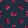 Red line Computer display with vector design program icon isolated on isolated seamless pattern on black background Royalty Free Stock Photo
