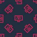 Red line Computer display with vector design program icon isolated on isolated seamless pattern on black background Royalty Free Stock Photo
