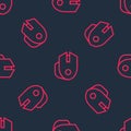 Red line Computer mouse gaming icon isolated seamless pattern on black background. Optical with wheel symbol. Vector Royalty Free Stock Photo