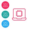 Red line Computer processor with microcircuits CPU icon isolated on white background. Chip or cpu with circuit board Royalty Free Stock Photo
