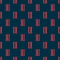Red line Cotton swab for ears icon isolated seamless pattern on black background. Vector