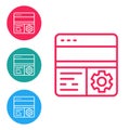 Red line Debugging icon isolated on white background. Debugging tool. Magnifying glass on bug programming. Testing and Royalty Free Stock Photo
