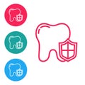 Red line Dental protection icon isolated on white background. Tooth on shield logo. Set icons in circle buttons. Vector Royalty Free Stock Photo