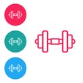 Red line Dumbbell icon isolated on white background. Muscle lifting, fitness barbell, sports equipment. Set icons in Royalty Free Stock Photo