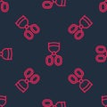 Red line Eyelash curler icon isolated seamless pattern on black background. Makeup tool sign. Vector