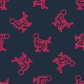 Red line Freelancer icon isolated seamless pattern on black background. Freelancer man working on laptop at his house Royalty Free Stock Photo