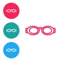 Red line Glasses for swimming icon isolated on white background. Swimming goggles. Diving underwater equipment. Set Royalty Free Stock Photo