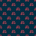 Red line Golf car icon isolated seamless pattern on black background. Golf cart. Vector Royalty Free Stock Photo
