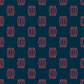 Red line Gun powder barrel icon isolated seamless pattern on black background. TNT dynamite wooden old barrel. Vector Royalty Free Stock Photo